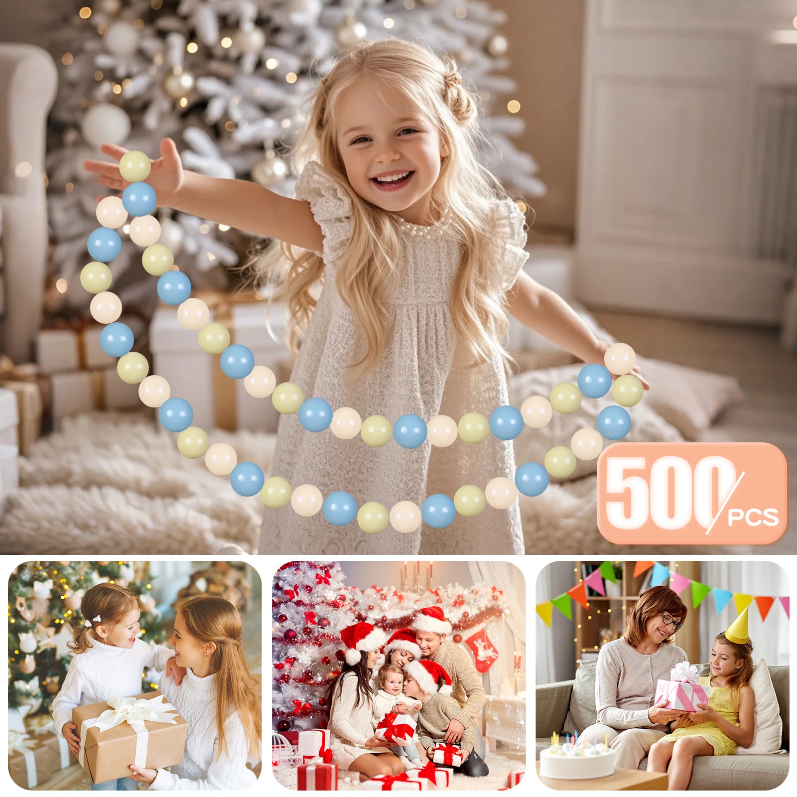 GOGOSO Pastel Plastic Play Balls Non-Phthalate Soft Toy Balls for  Ball Pit Tent Bath Decoration Indoor Outdoor , 2.2inch, Blue Green Beige,  500pcs