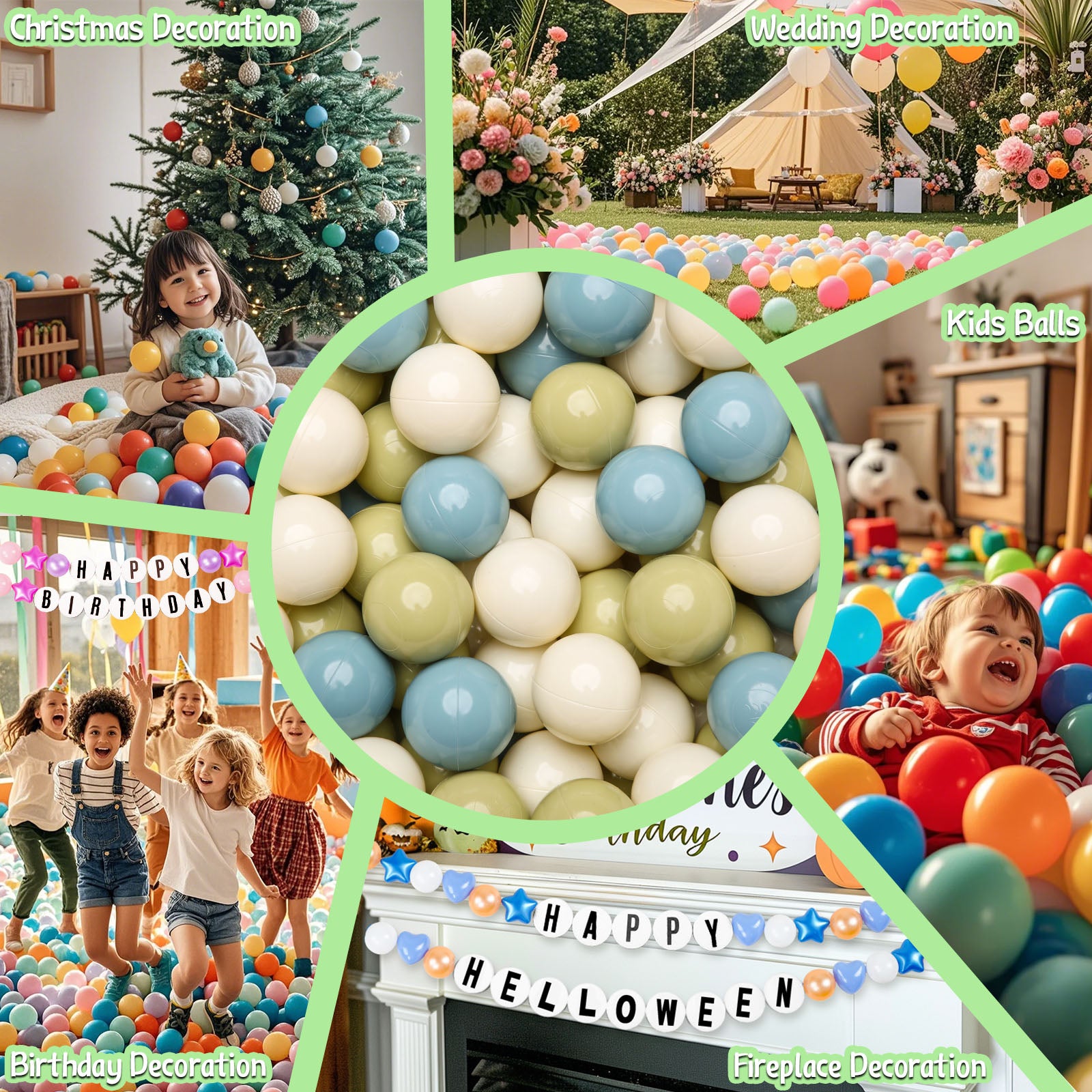 GOGOSO Pastel Plastic Play Balls Non-Phthalate Soft Toy Balls for  Ball Pit Tent Bath Decoration Indoor Outdoor , 2.2inch, Blue Green Beige,  500pcs